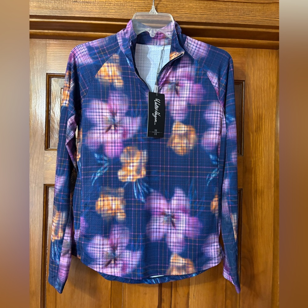 Walter Hagen top! Floral Quarter-Zip Pullover. NWT